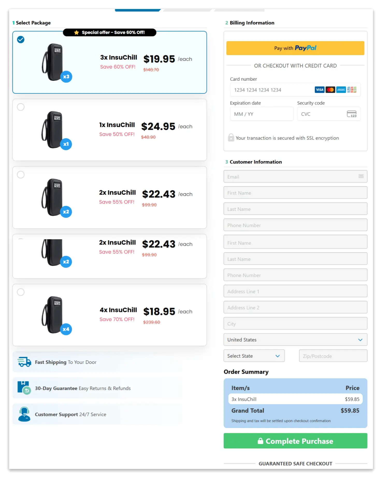InsuChill secure checkout page